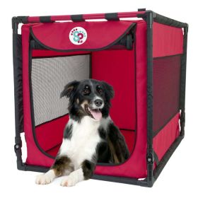 Large Folding Dog Kennel, Large, Red, Polyester, Plastic