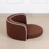 30" Brown Round Pet Sofa, Dog sofa, Dog bed, Cat Bed, Cat Sofa, with Wooden Structure and Linen Goods White Roller Lines on the Edges Curved Appearanc