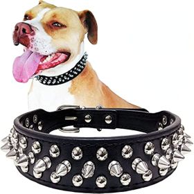 Adjustable Microfiber Leather Spiked Studded Dog Collar with a Squeak Ball Gift for Small Medium Large Pets Like Cats/Pit Bull/Bulldog/Pugs/Husky (Color: Red, size: M(12"-15" / 30.5cm-38cm))