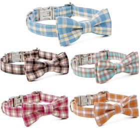 Plaid Dog Collar with Bow Pet Gift Adjustable Soft and Comfy Bowtie Collars for Small Medium Large Dogs (colour: Style 4, size: XS 1.0x30cm)