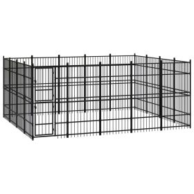 Outdoor Dog Kennel Steel 198.4 ftÂ¬â‰¤ (Color: Black)